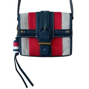 Tory Burch Maritime Stripe Crossbody Canvas Red Ivory Nautical